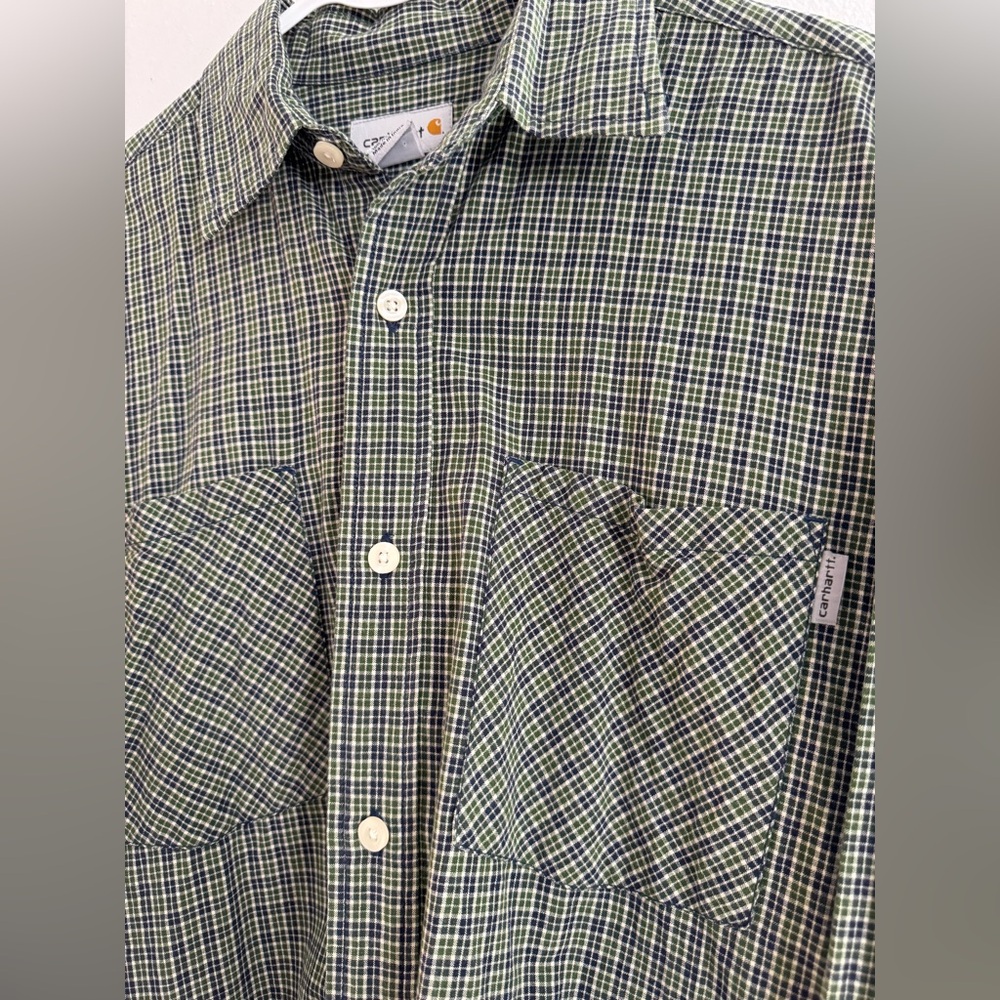 Carhartt Green and Navy Checkered Button-Down Shirt